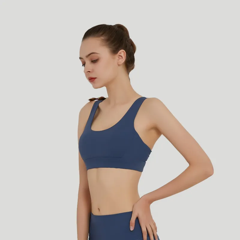シンプル 伸縮性のある 夏 無地 交差 美背 吸汗 速乾 スポーツブラ