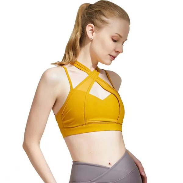 通気性良い 切り替え  透かし彫り  無地 クロス  チュール  スポーツブラ