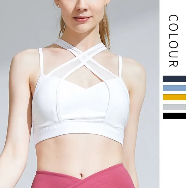 通気性良い 切り替え  透かし彫り  無地 クロス  チュール  スポーツブラ