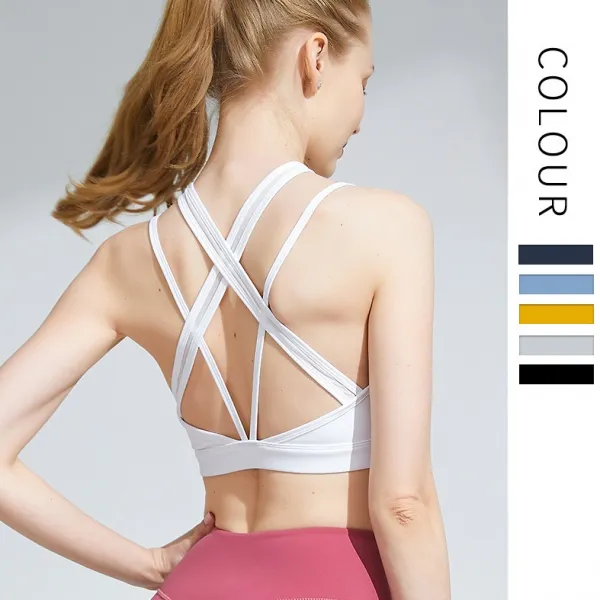 通気性良い 切り替え  透かし彫り  無地 クロス  チュール  スポーツブラ