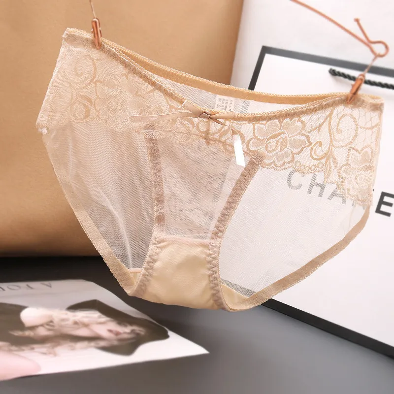 カラー展開 レース 切り替え リボン付き 透け透け 通気性良い 美尻 スタンダードショーツ