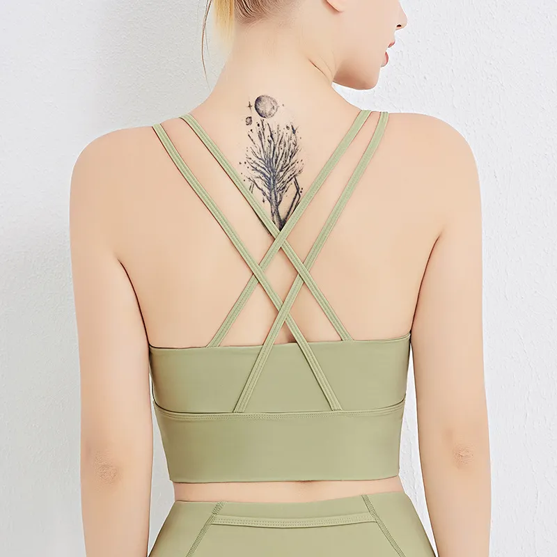 カジュアル 透かし彫り 交差 背中魅せ ヨガ スポーツブラ