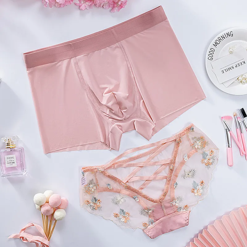 お揃い男女 花柄 レース カップル下着 男女パンツ 2点セット 可愛い ギフト スタンダードショーツ