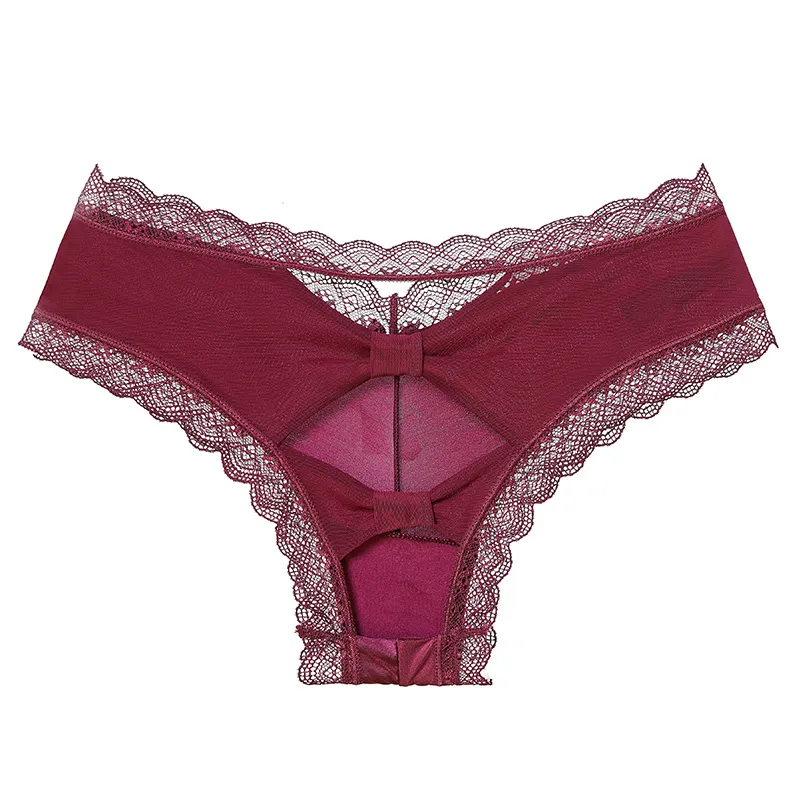 セクシー リボン付き レース 切り替え 透かし彫り 無地 スタンダード