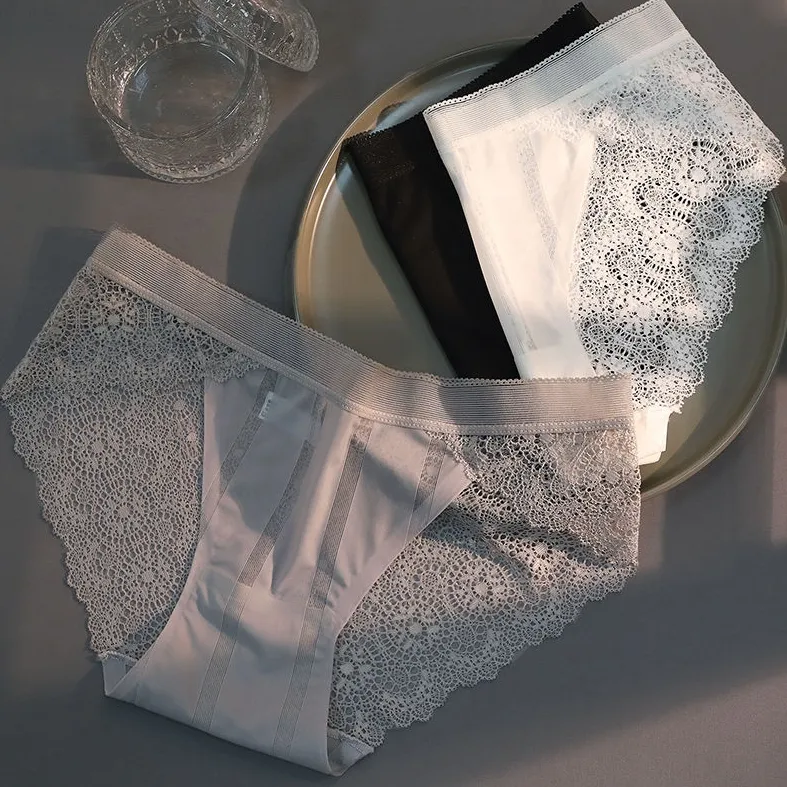 上品な透け感 3枚セット 美尻 誘惑 通気性に富む 切り替え レース 無地 スタンダードショーツ