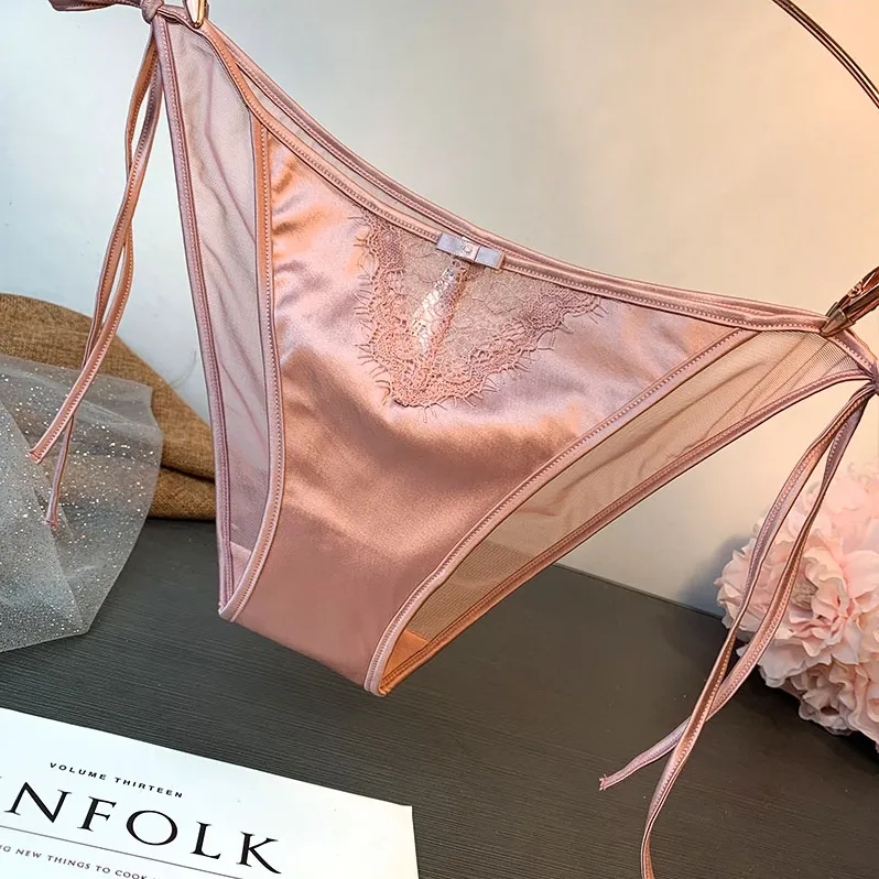 締め付け感ゼロ シームレス 紐パンティ シルク レース セクシー スタンダードショーツ