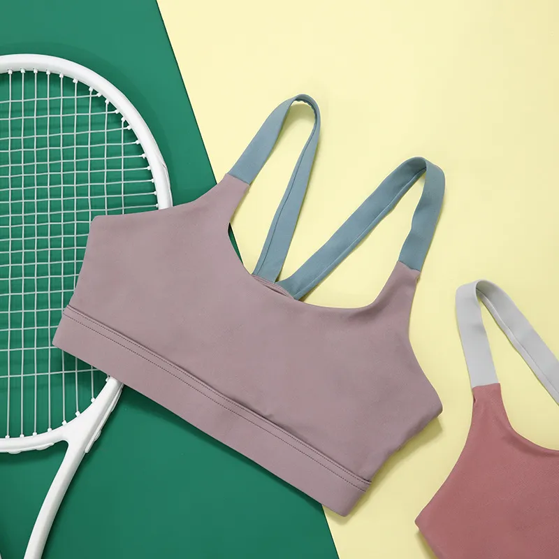 セクシー 快適 脇高 配色 キャミソール ヨガ スポーツ タンクトップス