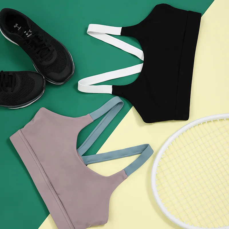 セクシー 快適 脇高 配色 キャミソール ヨガ スポーツ タンクトップス