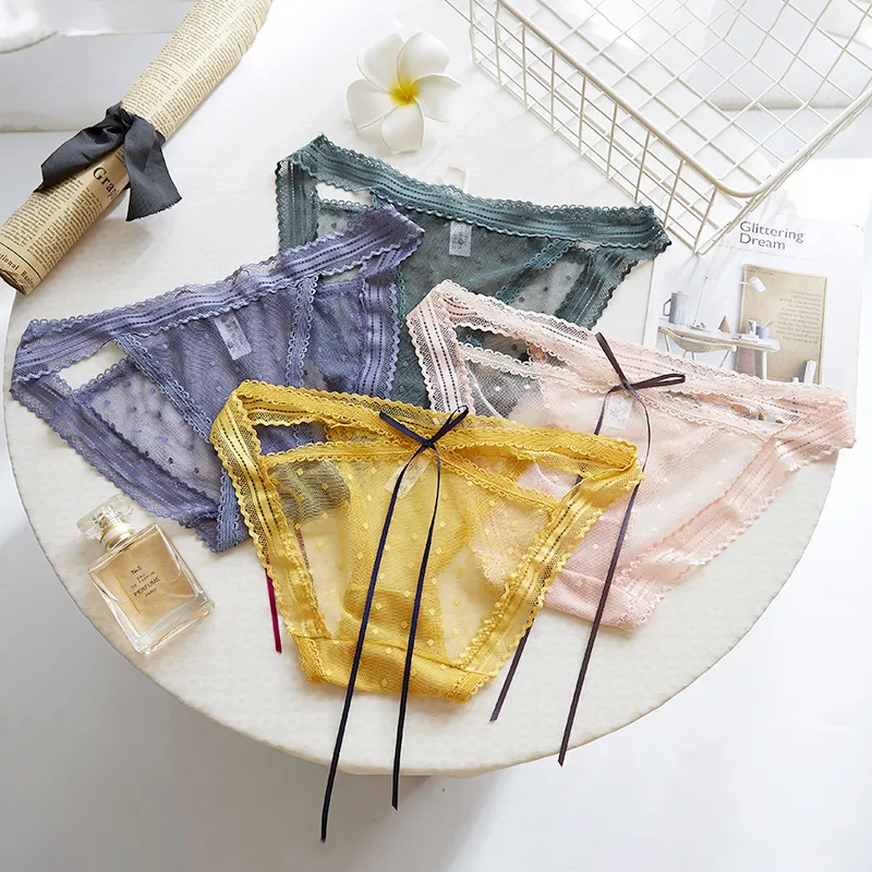 少女いっぱい レース 透け透け ドット柄 通気性良い 透かし彫り 薄い スタンダードショーツ