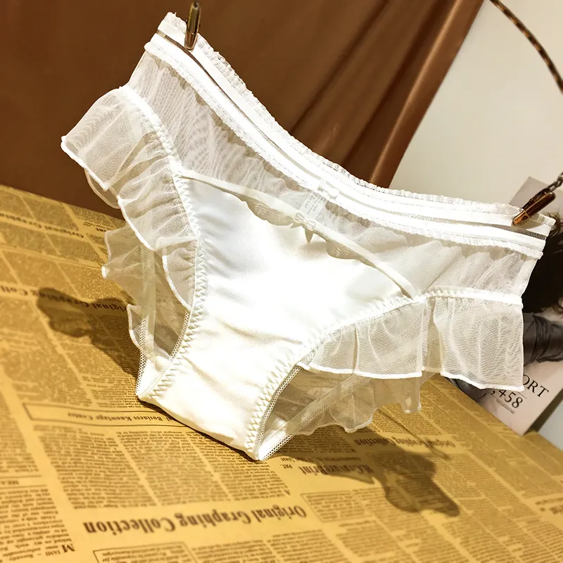 フェミニン メッシュ 切り替え フリル 透け透け 美尻 通気性良い スタンダードショーツ