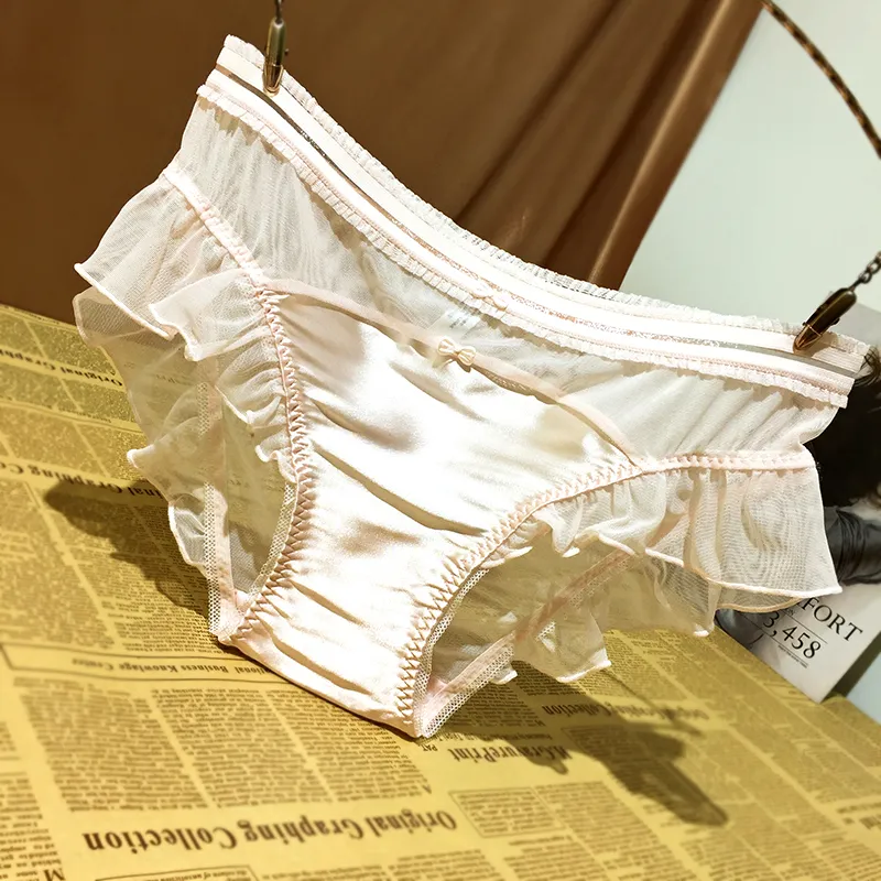 フェミニン メッシュ 切り替え フリル 透け透け 美尻 通気性良い スタンダードショーツ
