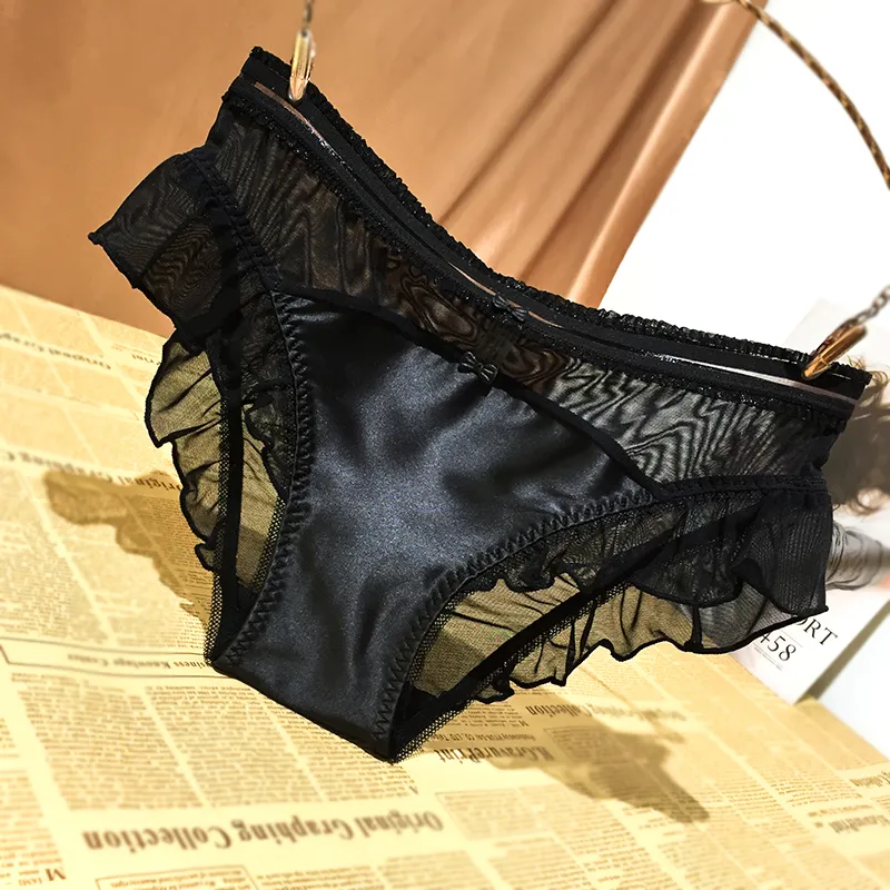 フェミニン メッシュ 切り替え フリル 透け透け 美尻 通気性良い スタンダードショーツ