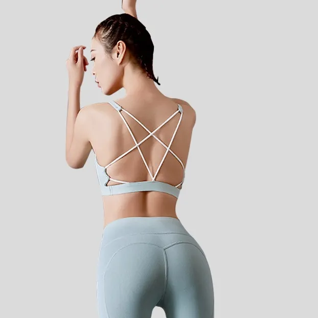 安定感UP 背中見せ ファッション ヨガ 無地 プルオーバー ワイヤーなし スポーツブラ