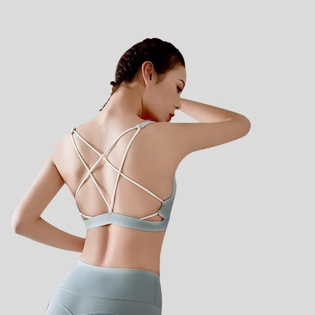 安定感UP 背中見せ ファッション ヨガ 無地 プルオーバー ワイヤーなし スポーツブラ