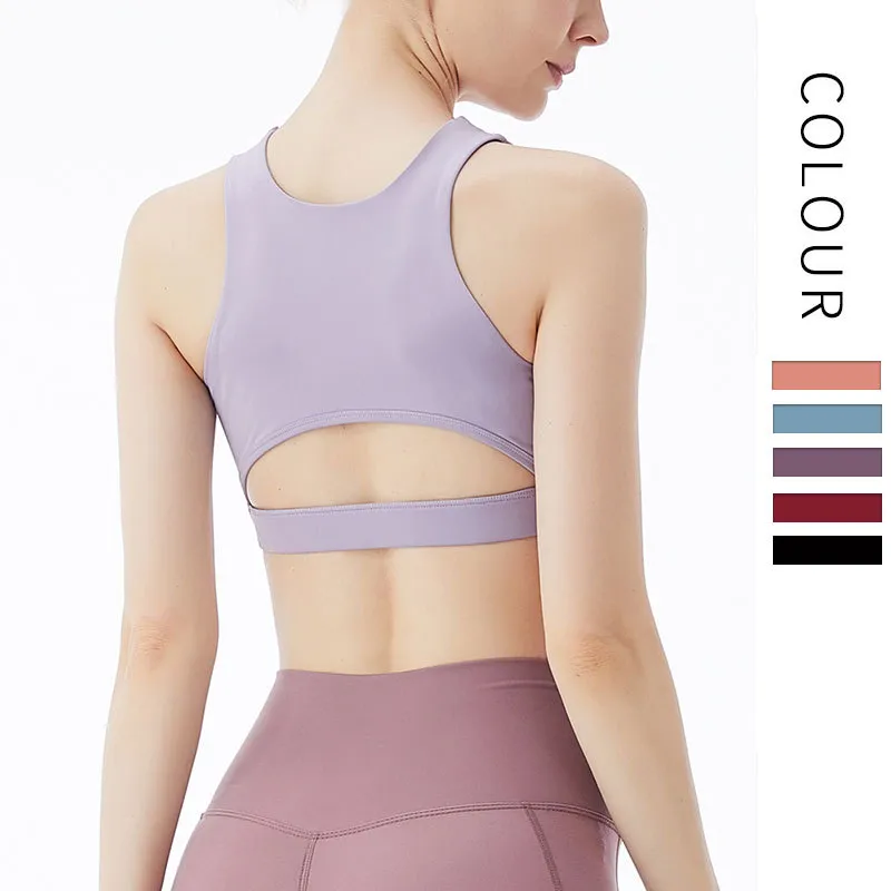 【スポーツブラ】ファッション 安定感抜群 透かし彫り 無地 ワイヤーなし スポーツブラ