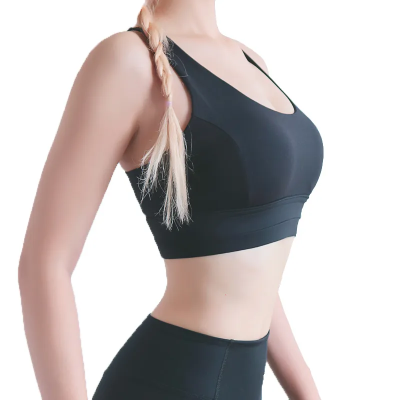 【スポーツブラ】定番シンプル ヨガ 無地 バッククロス 後ろホック スポーツブラ