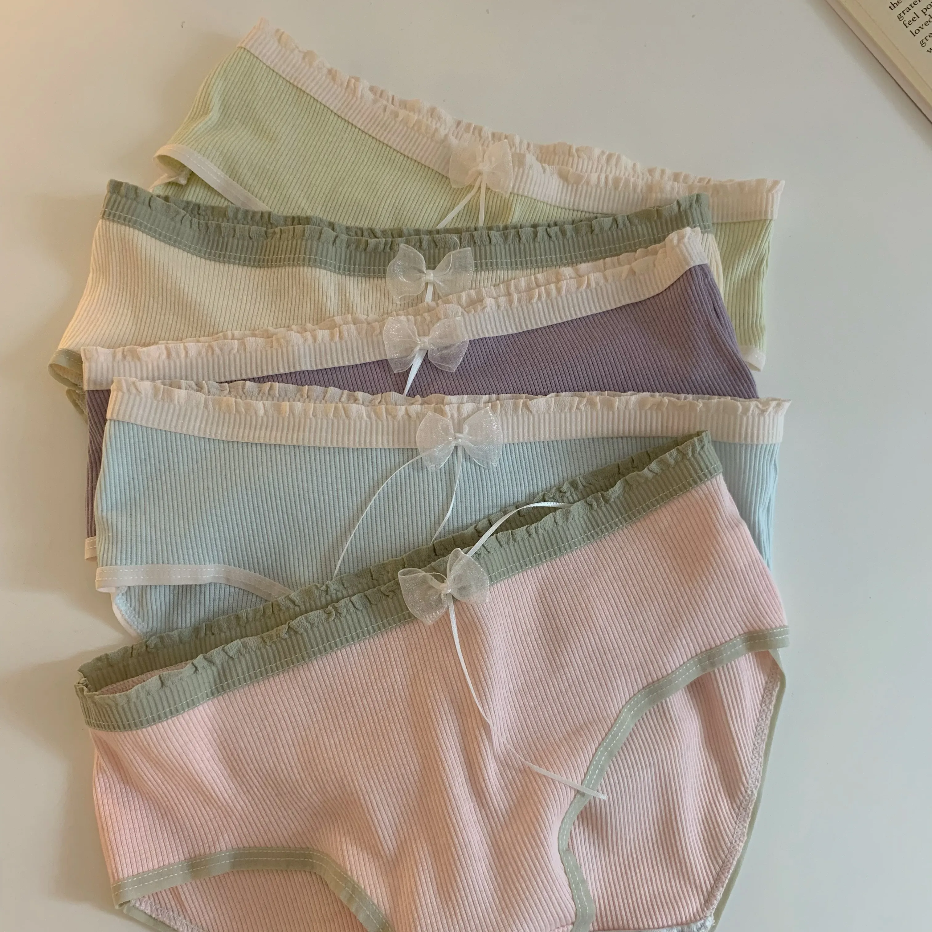 5点セット スウィート レース 切り替え 配色 通気性良い 柔らかい スタンダードショーツ