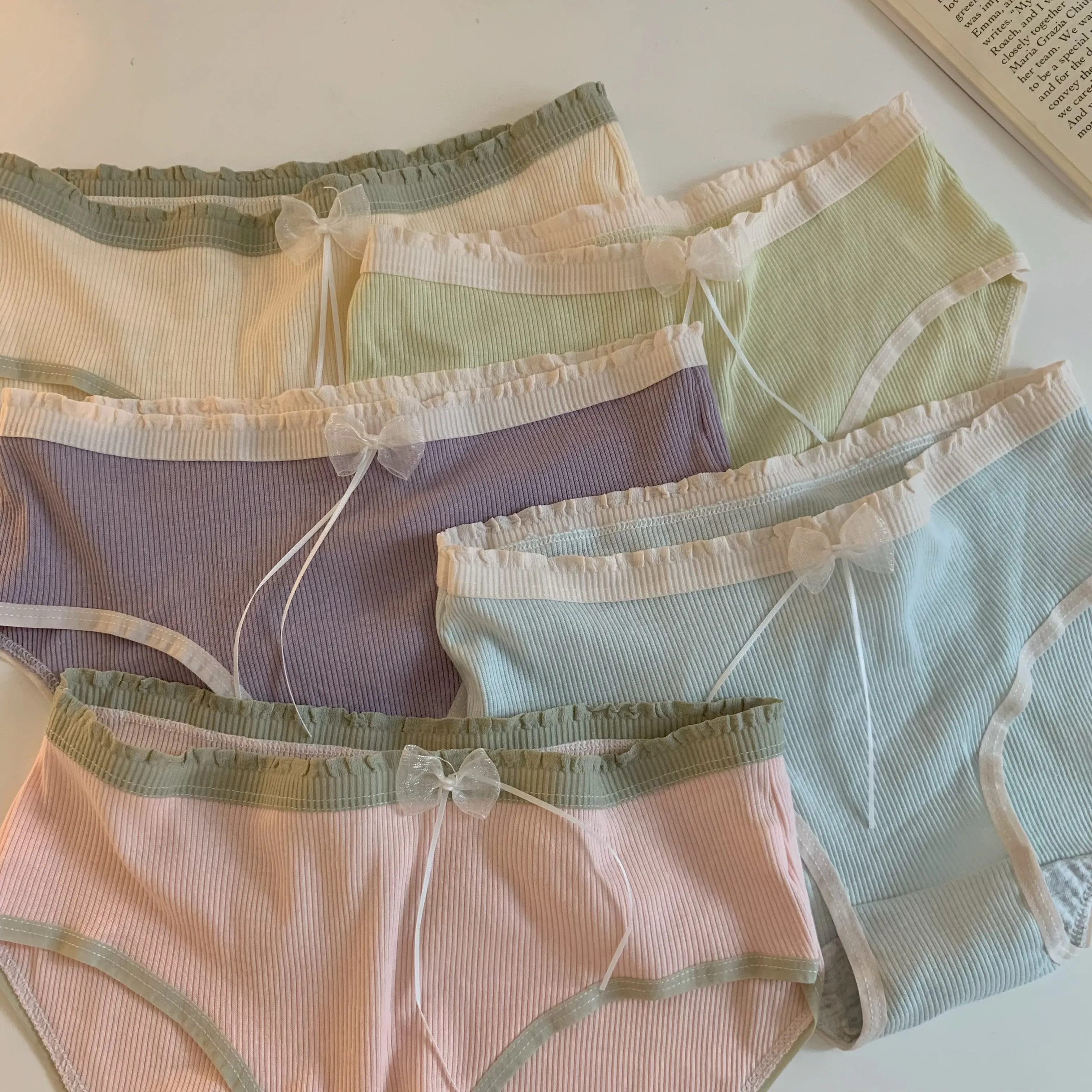 5点セット スウィート レース 切り替え 配色 通気性良い 柔らかい スタンダードショーツ