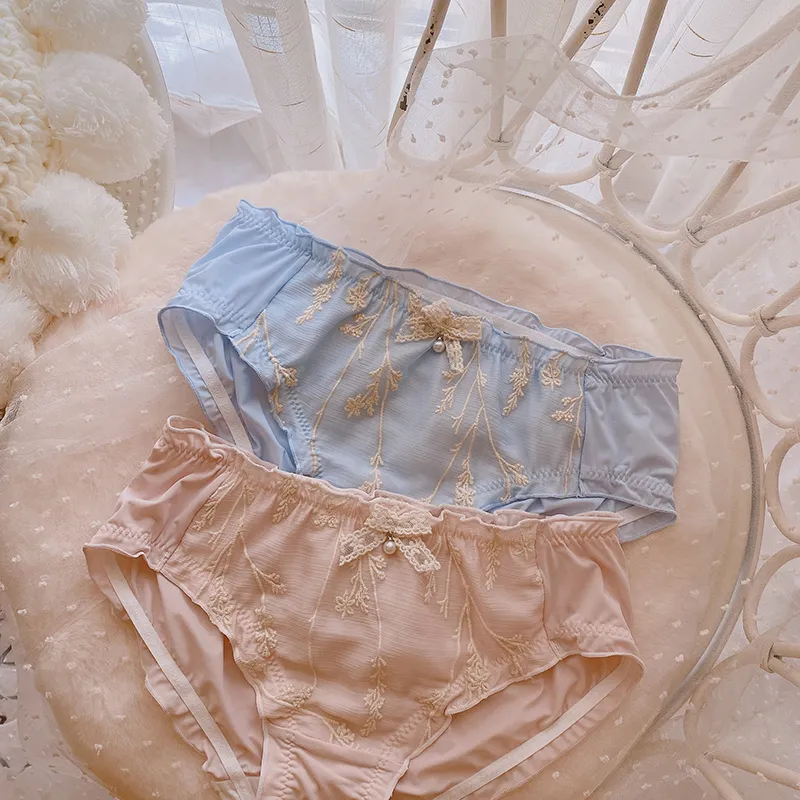 甘さ満点 刺繡 肌触り抜群 可愛い 美尻 パンティ リボン飾り スタンダードショーツ