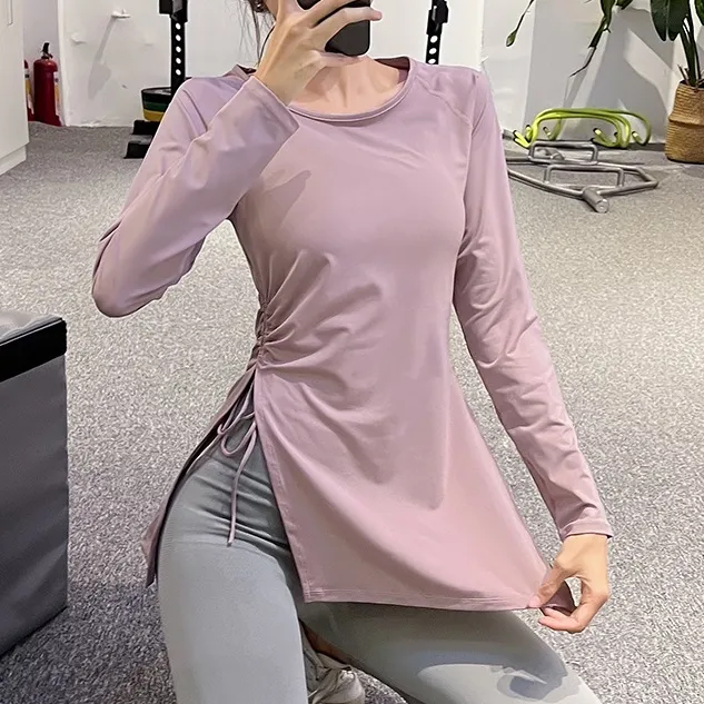カジュアル スポーツ風 スリット ボウタイ 長袖 ゆったり ジョギング ヨガトップス