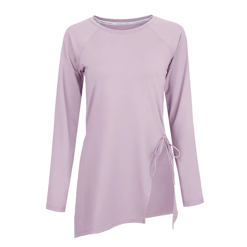 カジュアル スポーツ風 スリット ボウタイ 長袖 ゆったり ジョギング ヨガトップス