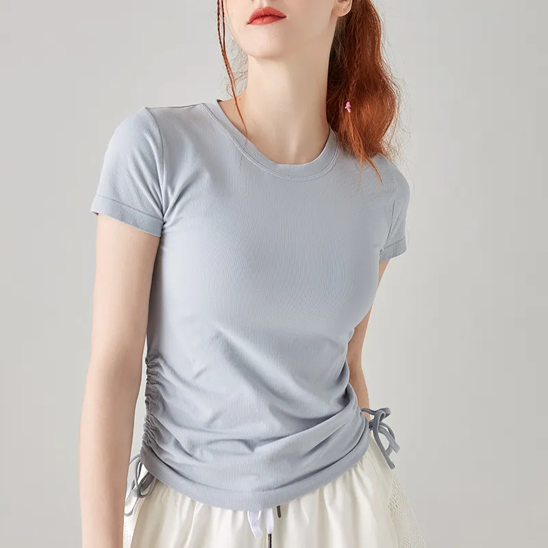 人気新作 スポーツ 吸汗速乾 プルオーバー ギャザー ボウタイ 無地 ヨガウェア