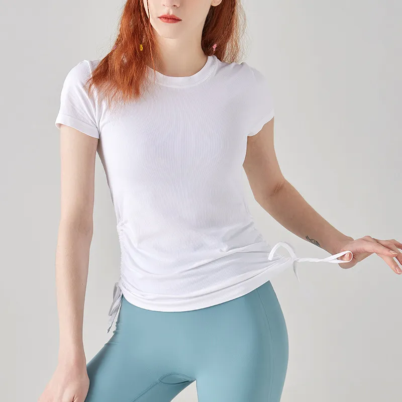 人気新作 スポーツ 吸汗速乾 プルオーバー ギャザー ボウタイ 無地 ヨガウェア