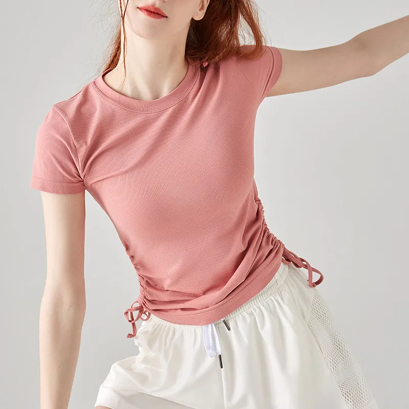 人気新作 スポーツ 吸汗速乾 プルオーバー ギャザー ボウタイ 無地 ヨガウェア