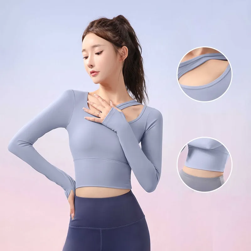 全3色 着瘦せ 肌になじみ シンプル 長袖 スポーツ 無地 ヨガ トップス