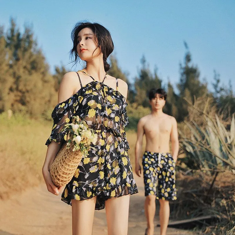 温泉大人気 オシャレ韓国風 カップル お揃い 体型カバー ビキニ サーフパンツ ペア水着