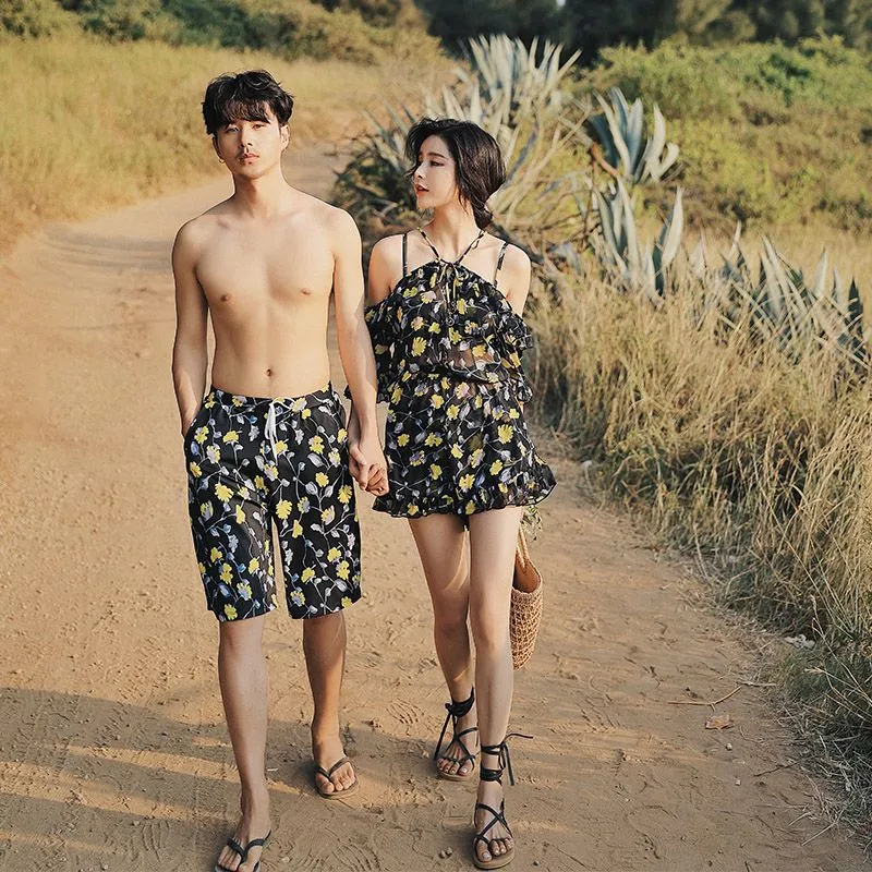 温泉大人気 オシャレ韓国風 カップル お揃い 体型カバー ビキニ サーフパンツ ペア水着