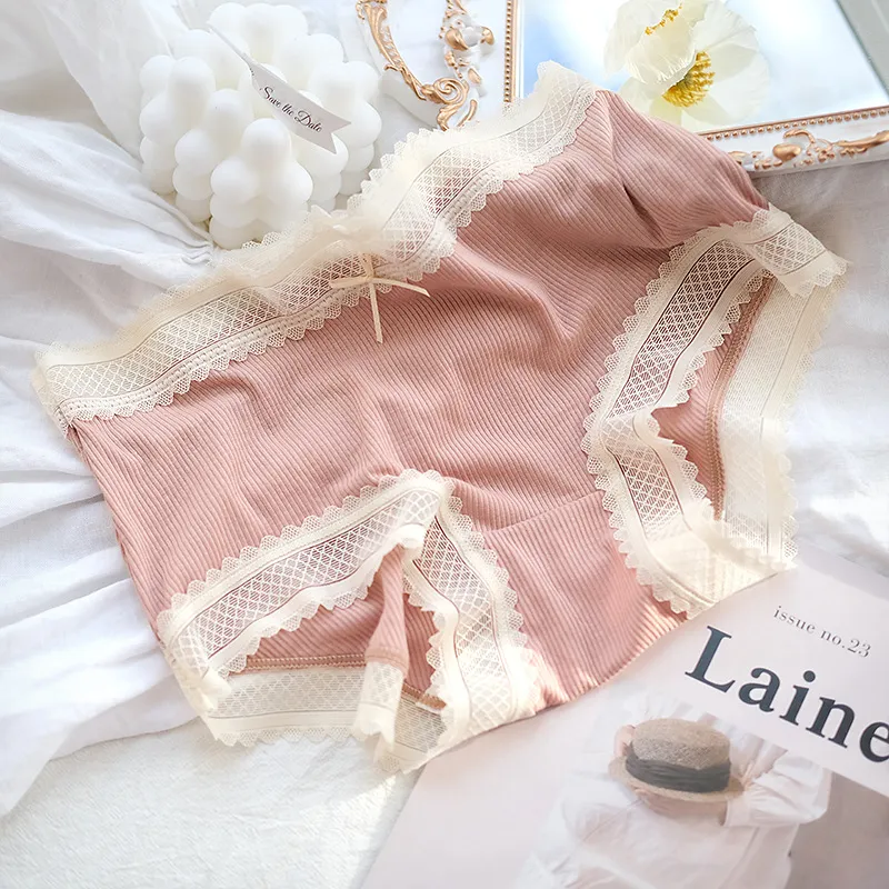 8色展開 優しい 可愛い レース 切り替え リボン 伸縮性がある スタンダードショーツ