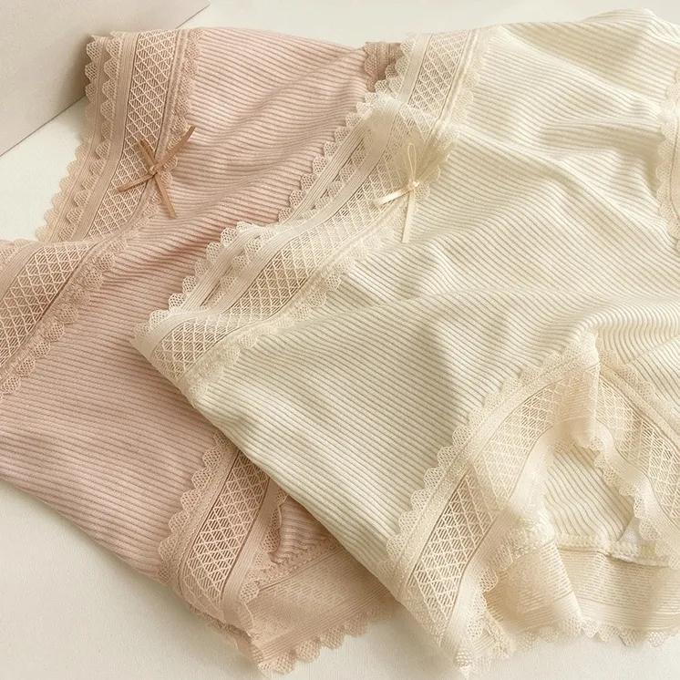 8色展開 優しい 可愛い レース 切り替え リボン 伸縮性がある スタンダードショーツ
