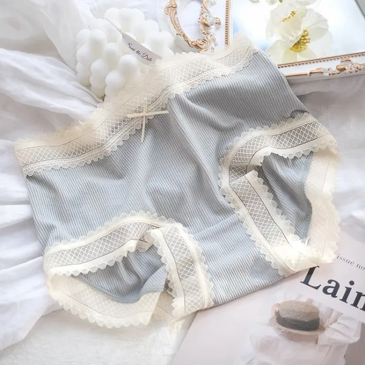 8色展開 優しい 可愛い レース 切り替え リボン 伸縮性がある スタンダードショーツ