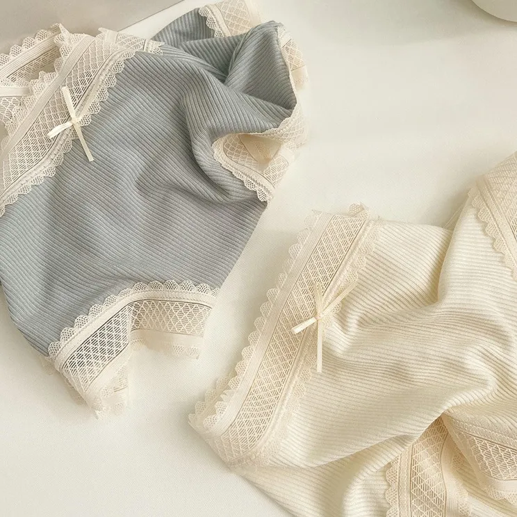 8色展開 優しい 可愛い レース 切り替え リボン 伸縮性がある スタンダードショーツ