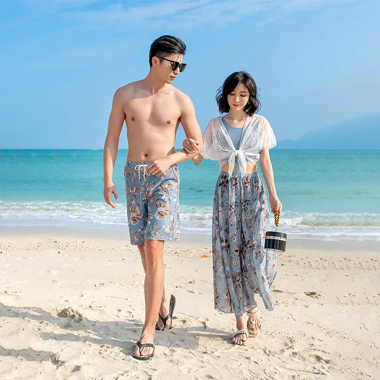 ロマンチック ハネムーン 4点セット 可愛い タンキニ メンズ ビーチパンツ 体型カバー ペア水着