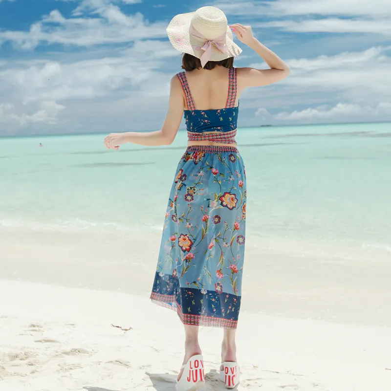 エスニック系 プリント ハネムーン 配色 INS 体型カバー カップル タンキニ ペア水着