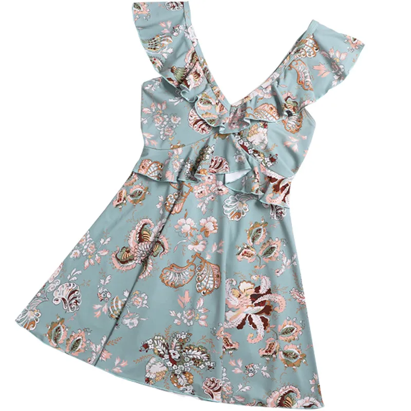 おしゃれ カップル お揃い 花柄 体型カバー 家族 旅行 フリル リゾート ワンピース水着 ペア水着