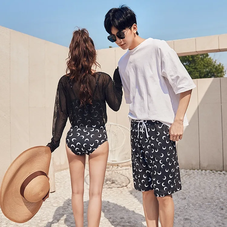 インスタ映え 蜜月 メッシュ 高通気 弾力性 ビーチパンツ 透かし彫り 体型カバー ワンピース ペア水着