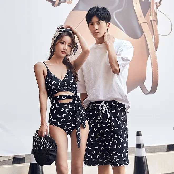 インスタ映え 蜜月 メッシュ 高通気 弾力性 ビーチパンツ 透かし彫り 体型カバー ワンピース ペア水着