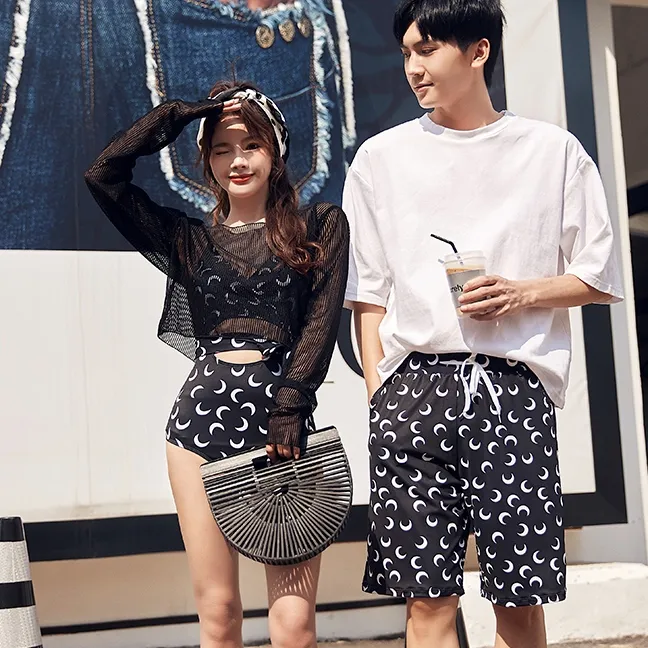 インスタ映え 蜜月 メッシュ 高通気 弾力性 ビーチパンツ 透かし彫り 体型カバー ワンピース ペア水着