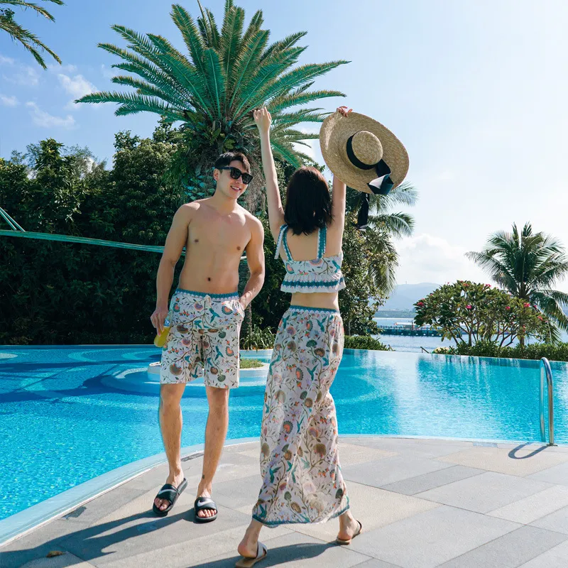 リゾート カップル お揃い ボヘミアンスタイル 総柄 おしゃれ 体型カバー 旅行 ビキニ ペア水着