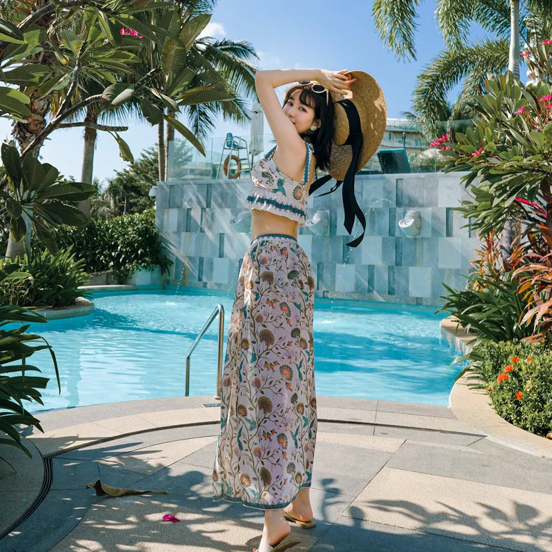 リゾート カップル お揃い ボヘミアンスタイル 総柄 おしゃれ 体型カバー 旅行 ビキニ ペア水着