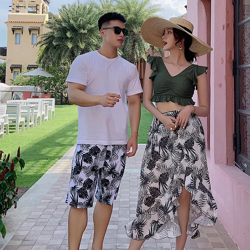 おしゃれ カップル お揃い ボヘミアンスタイル フリル 体型カバー リゾート タンキニ ビキニ ペア水着