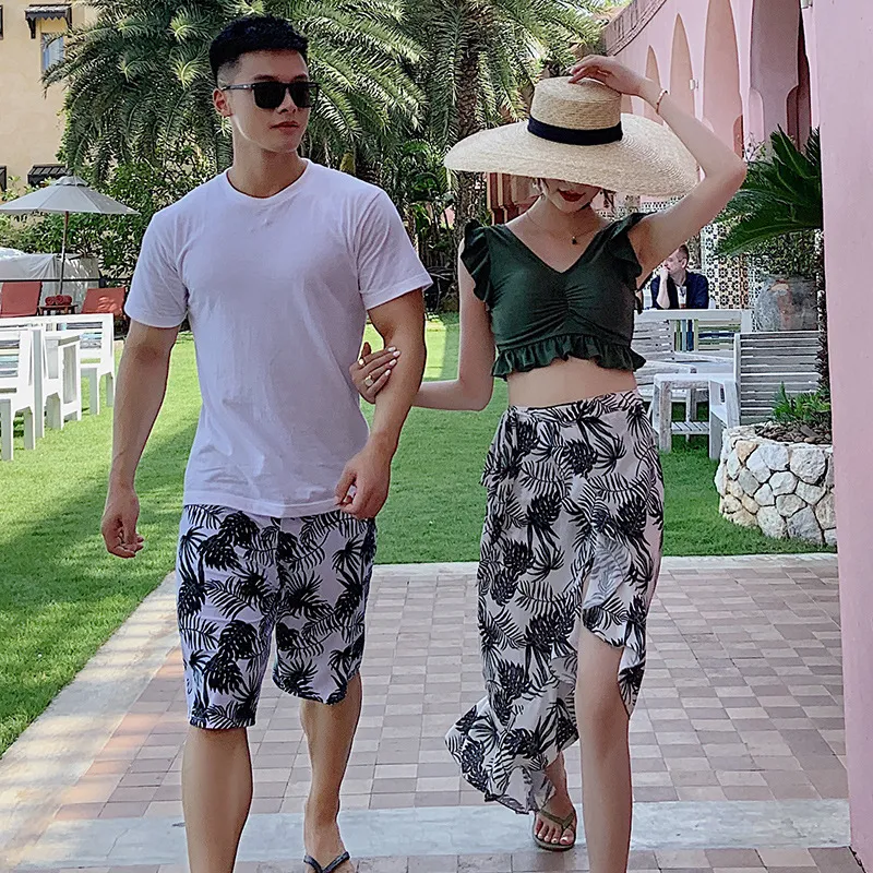 おしゃれ カップル お揃い ボヘミアンスタイル フリル 体型カバー リゾート タンキニ ビキニ ペア水着