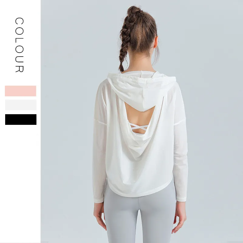 絶対欲しい シンプル  透かし彫り フード付き 通気性抜群 長袖 ヨガウェア トップス