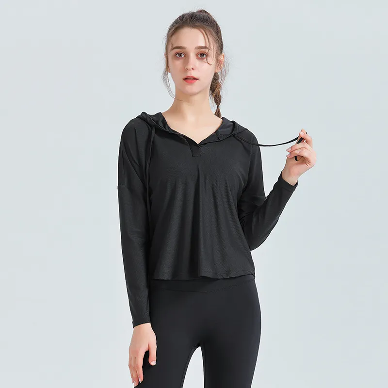 絶対欲しい シンプル  透かし彫り フード付き 通気性抜群 長袖 ヨガウェア トップス