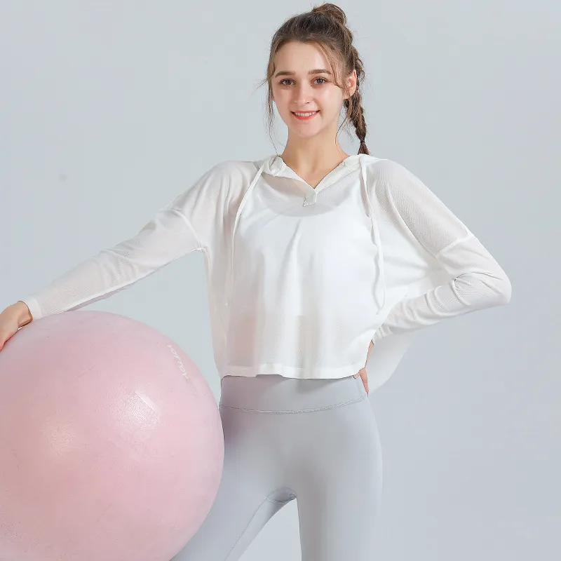 絶対欲しい シンプル  透かし彫り フード付き 通気性抜群 長袖 ヨガウェア トップス