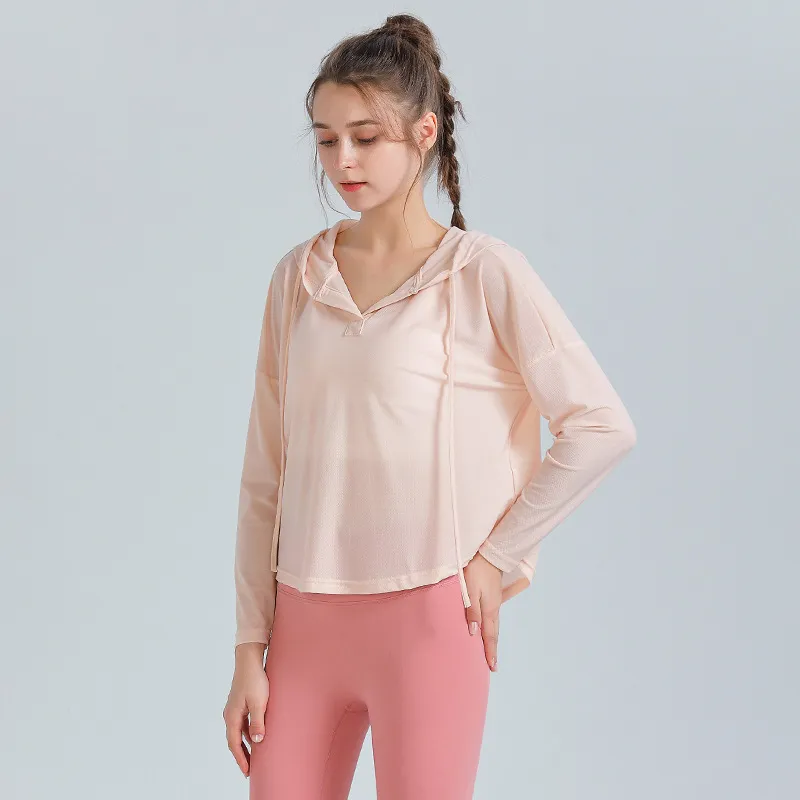 絶対欲しい シンプル  透かし彫り フード付き 通気性抜群 長袖 ヨガウェア トップス