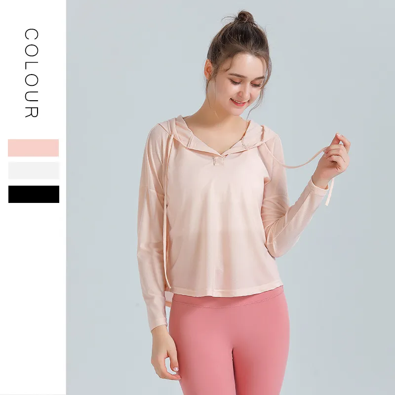 絶対欲しい シンプル  透かし彫り フード付き 通気性抜群 長袖 ヨガウェア トップス